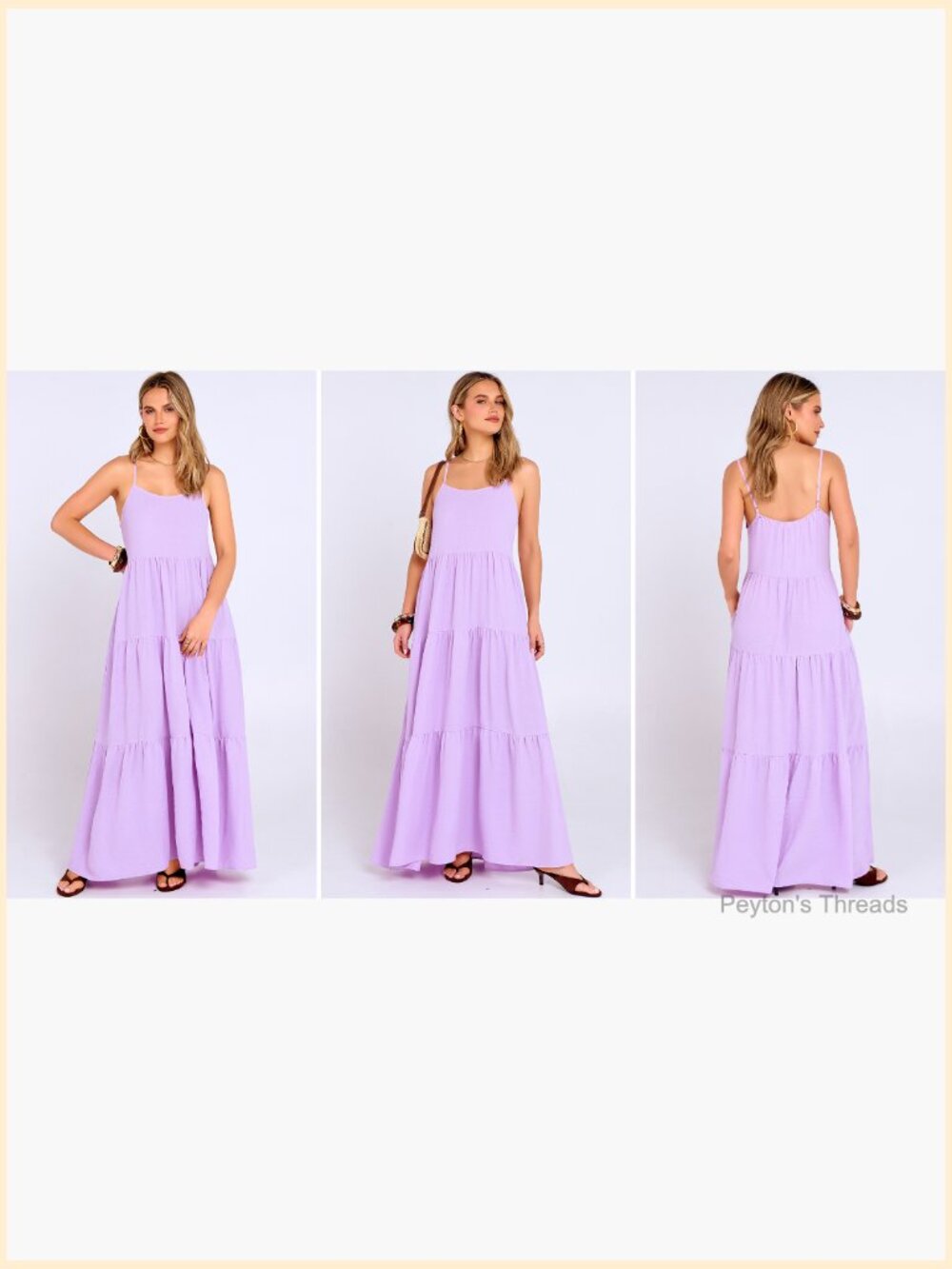 Sleeveless Maxi Dress Tiered A-Line Spaghetti Strap Boho Sundress Flowy Beach - Picture 7 of 7